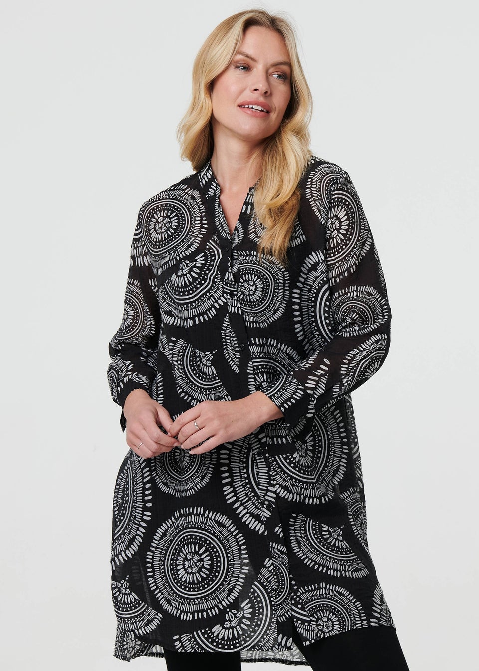 Izabel London Black Abstract Sheer Relaxed Longline Blouse