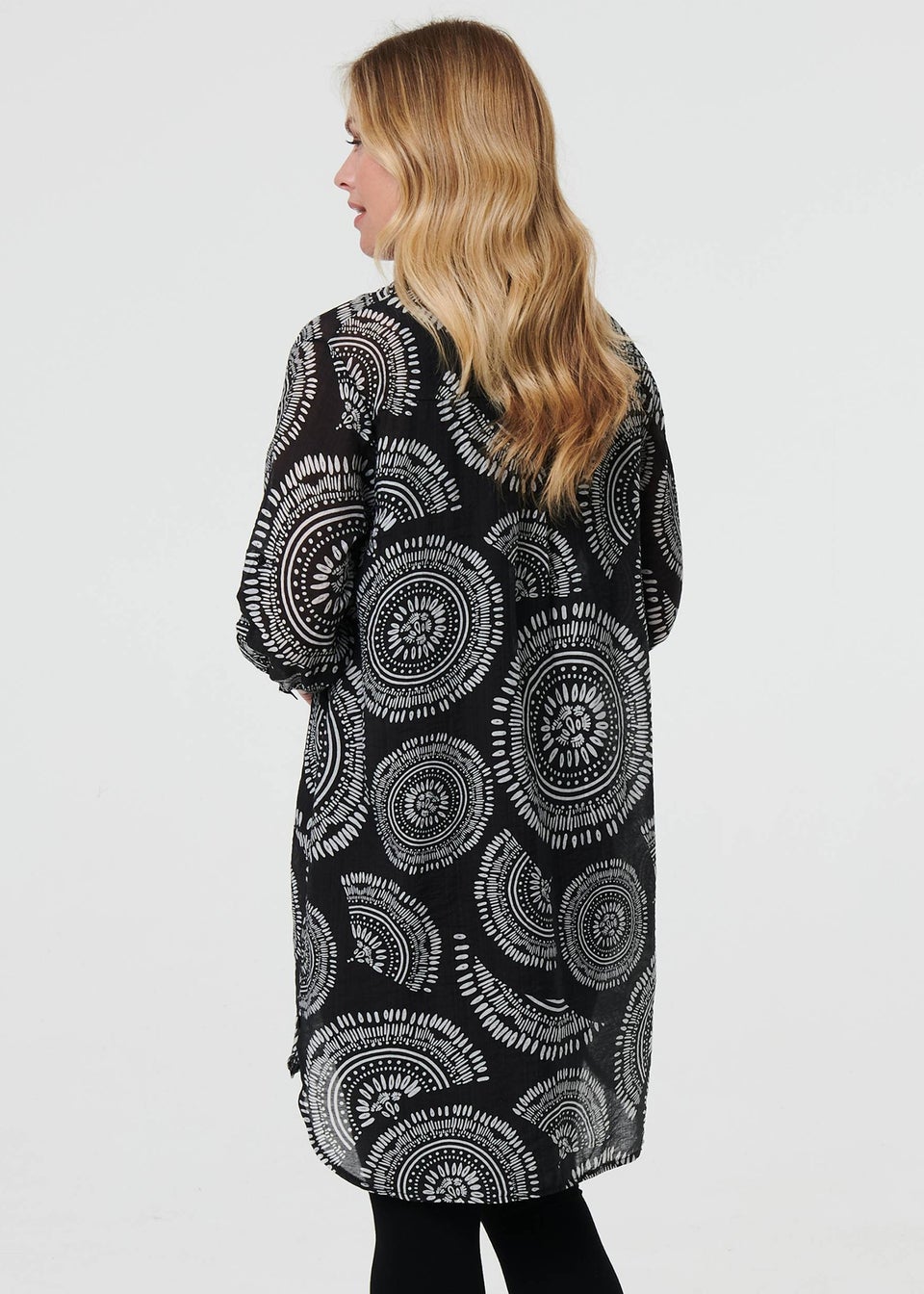 Izabel London Black Abstract Sheer Relaxed Longline Blouse