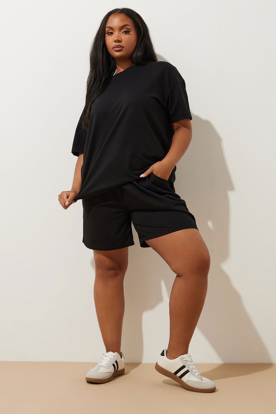 YOURS Curve Black Sweat T-Shirt & Shorts Set