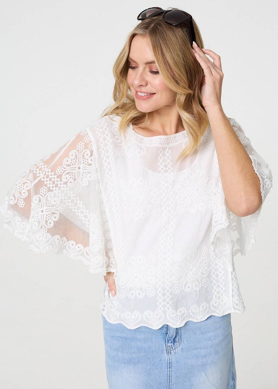 Izabel London White Embroidered 3/4 Sleeve Blouse