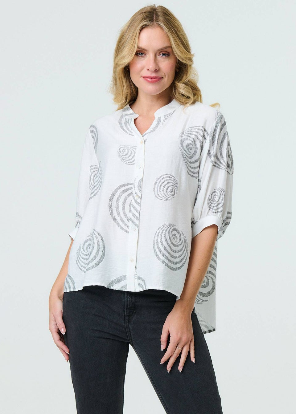 Izabel London White Printed Relaxed 3/4 Sleeve Blouse