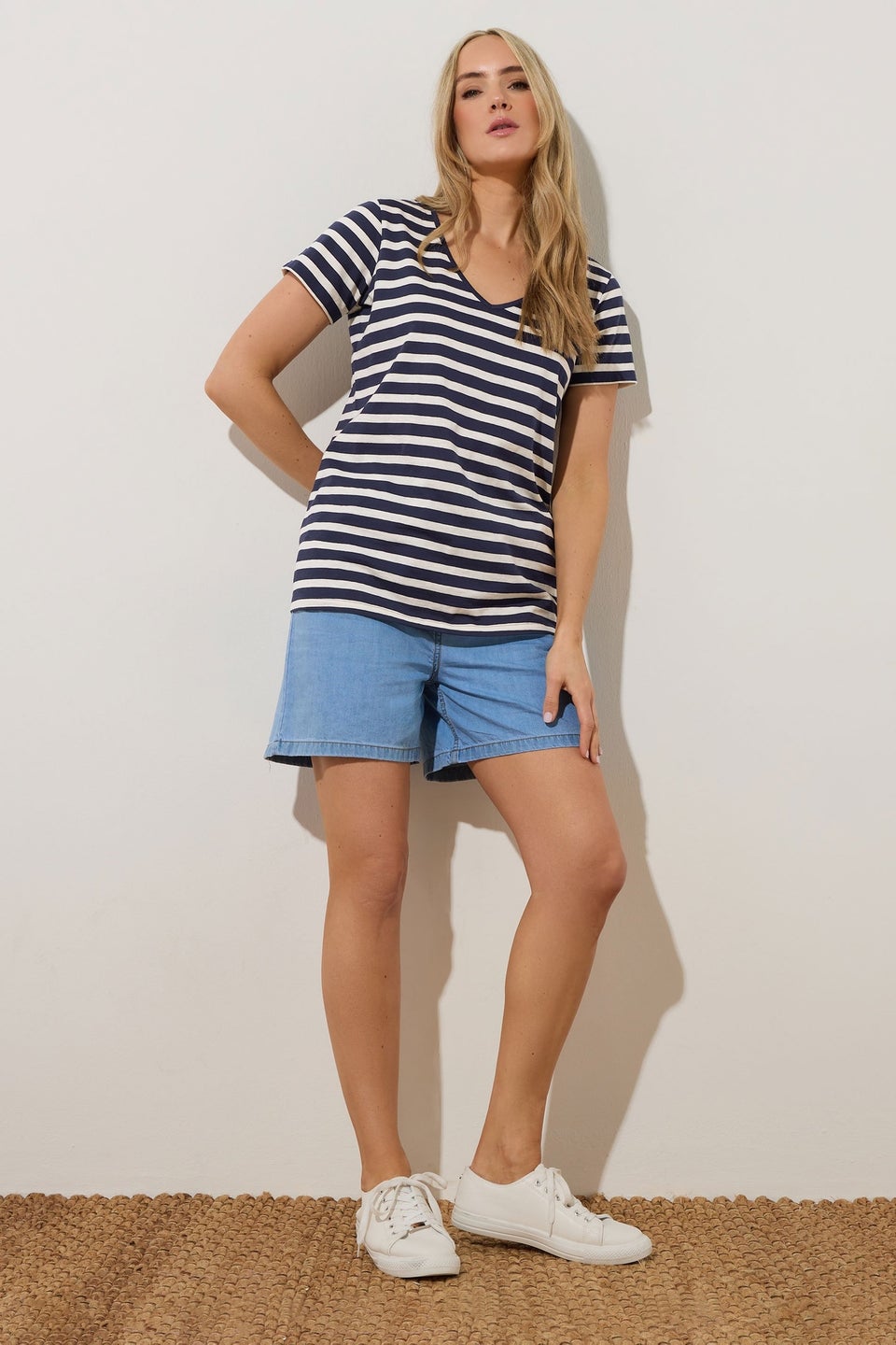 Long Tall Sally 3 Pack Blue & Pink Stripe V-Neck T-Shirts