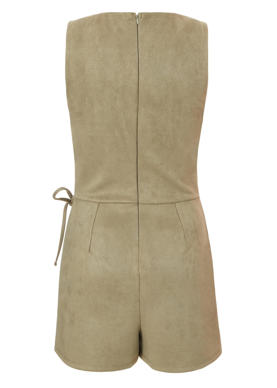 Quiz Khaki Faux Suede Playsuit