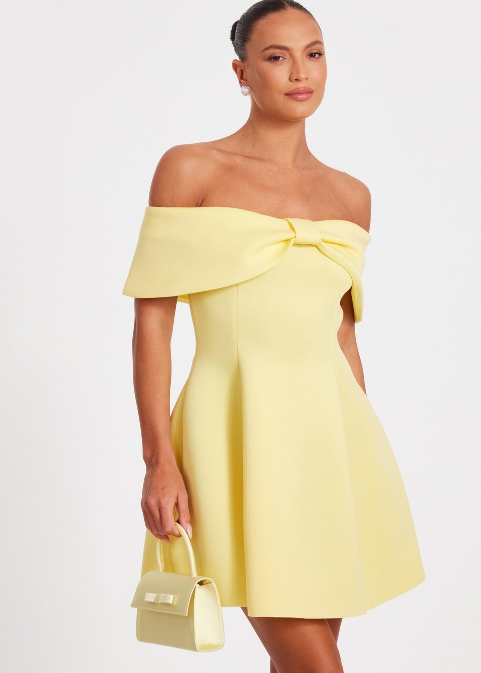 Quiz Yellow Bardot Bow Skater Dress