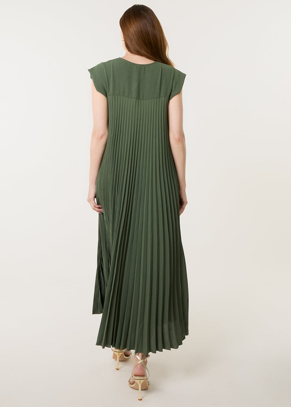 Blue Vanilla Khaki Pleated Plain Long Dress