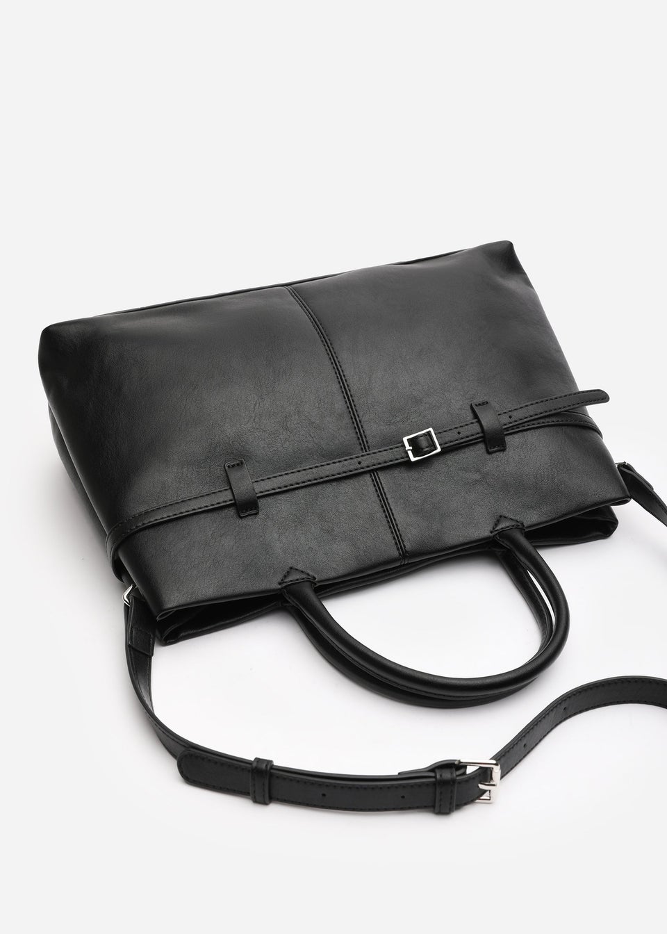 Where's That From Flores Black Luxury Structured Leather Tote Bag