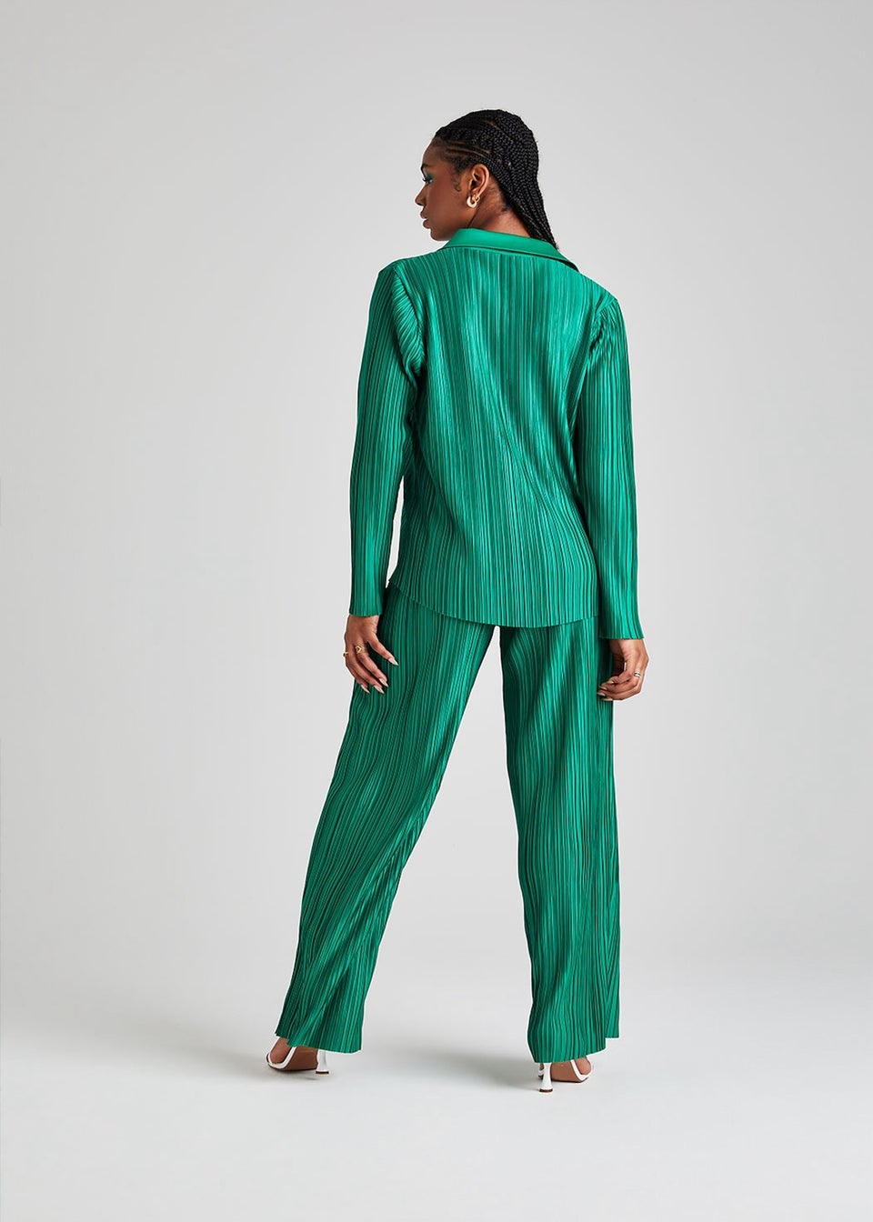 Urban Bliss Green Plisse Wide Leg Trousers