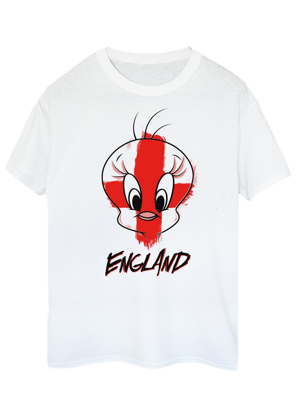 Looney Tunes Tweety England White Boyfriend Fit Graphic T-Shirt
