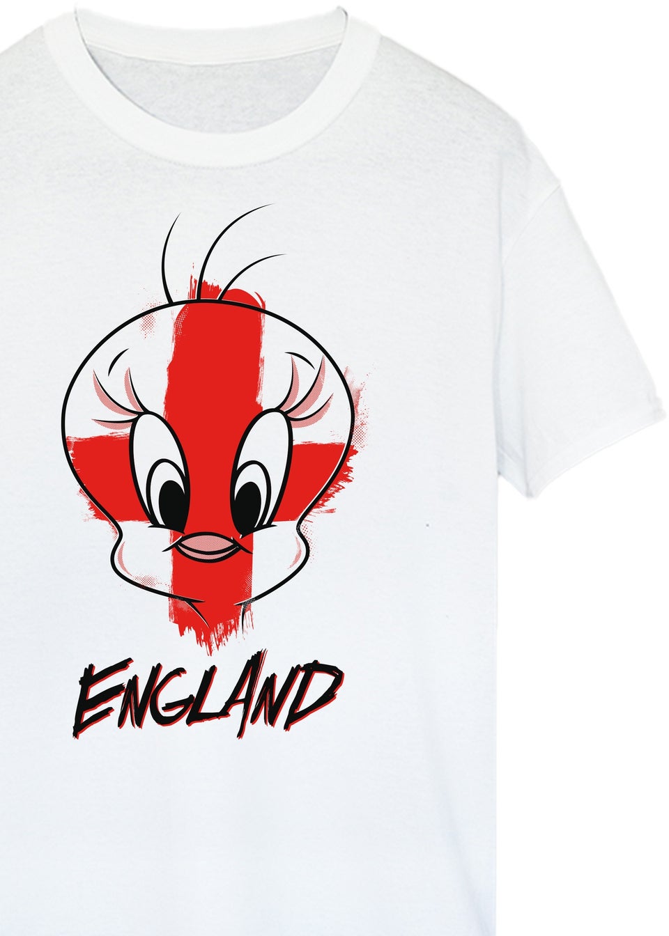 Looney Tunes Tweety England White Boyfriend Fit Graphic T-Shirt