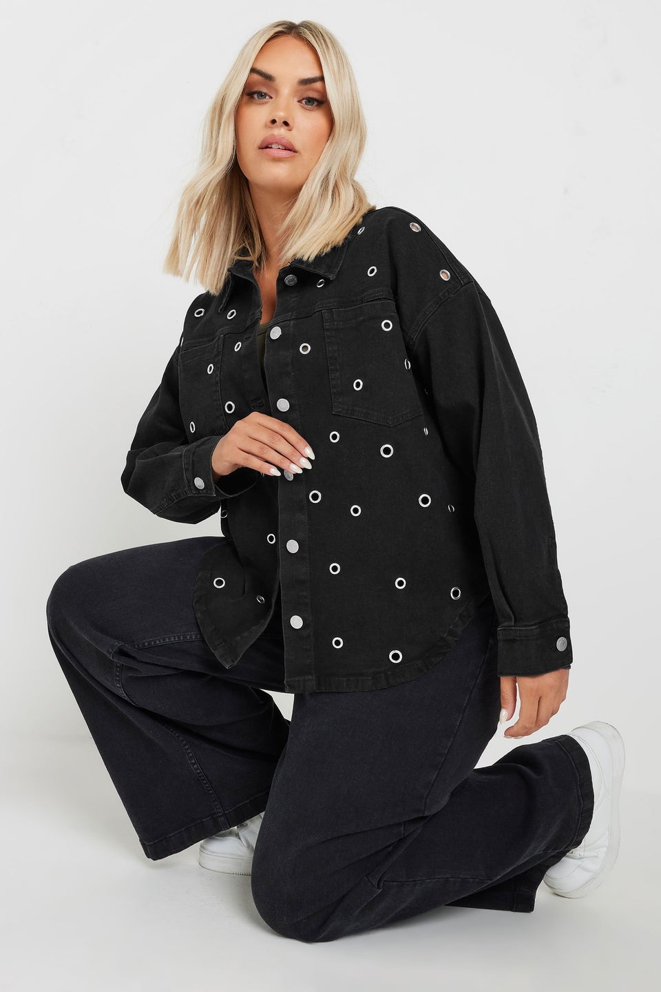 Yours Curve Black Eyelet Denim Jacket
