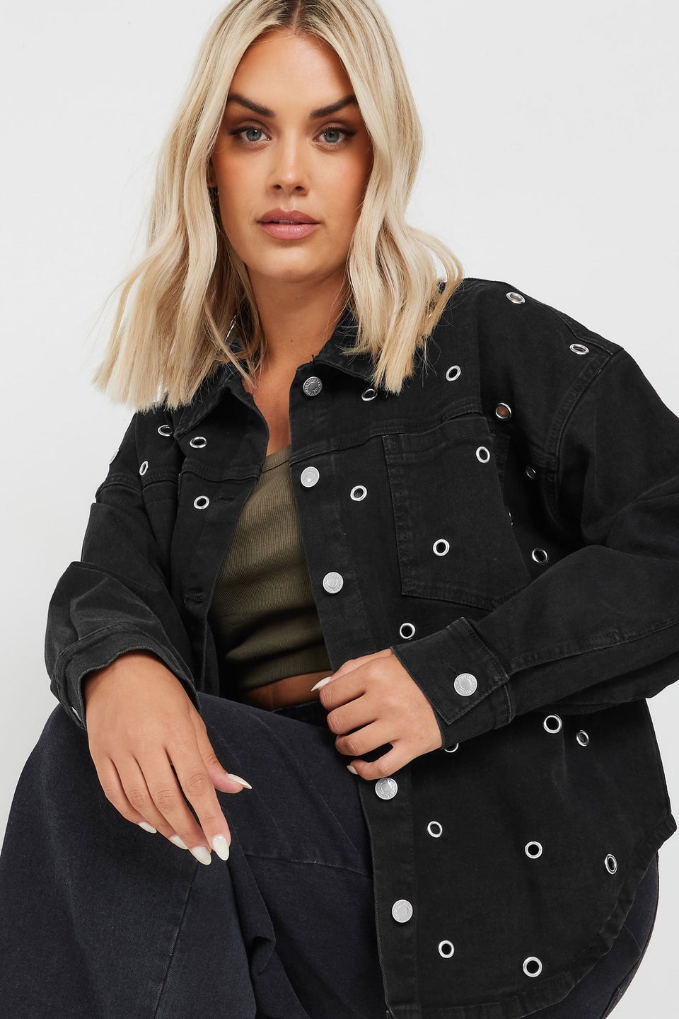 Yours Curve Black Eyelet Denim Jacket