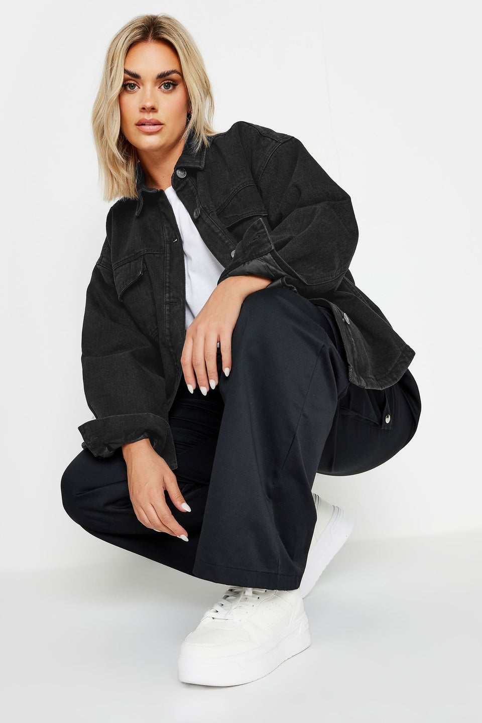YOURS Curve Black Quilted Denim Shacket