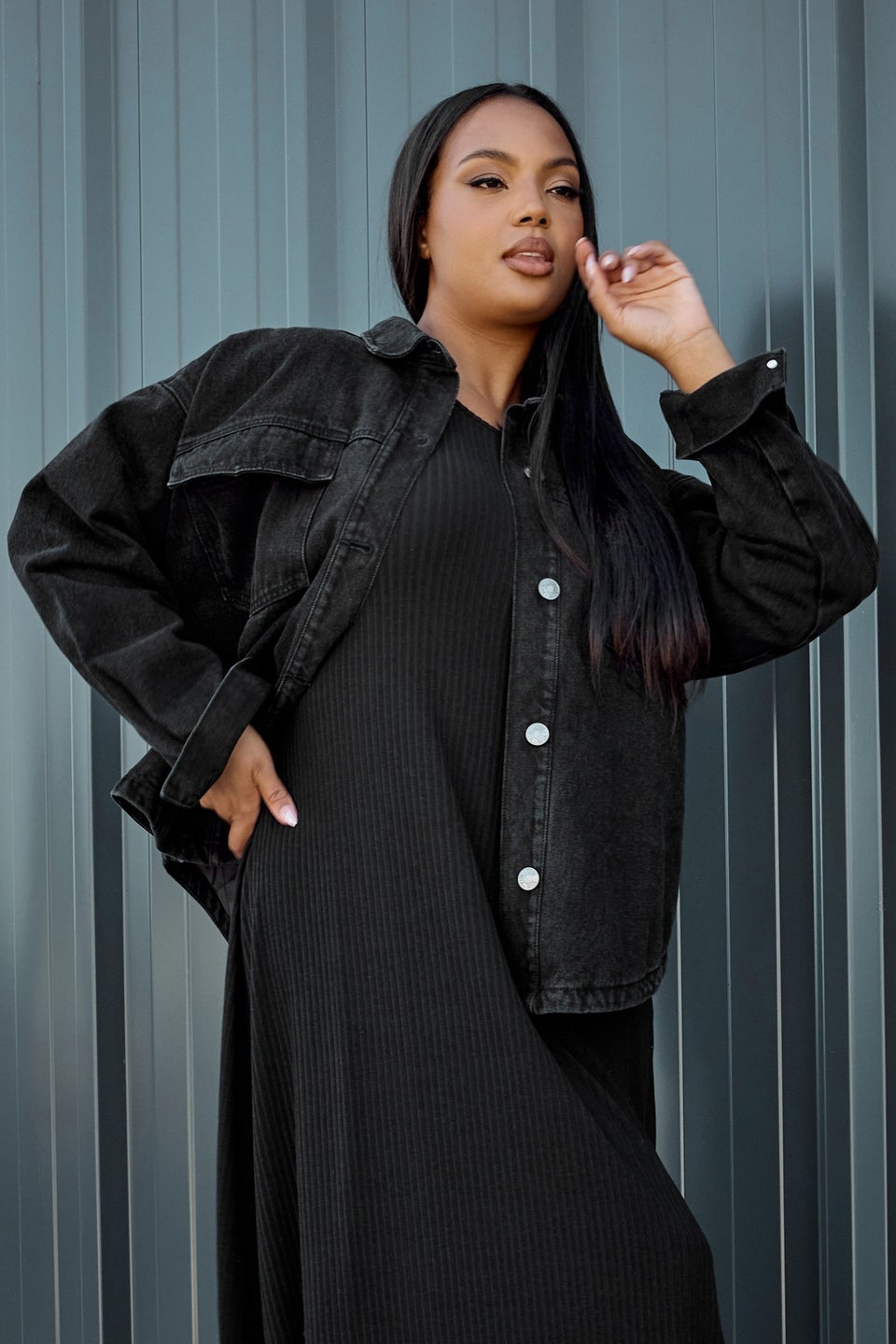 YOURS Curve Black Quilted Denim Shacket