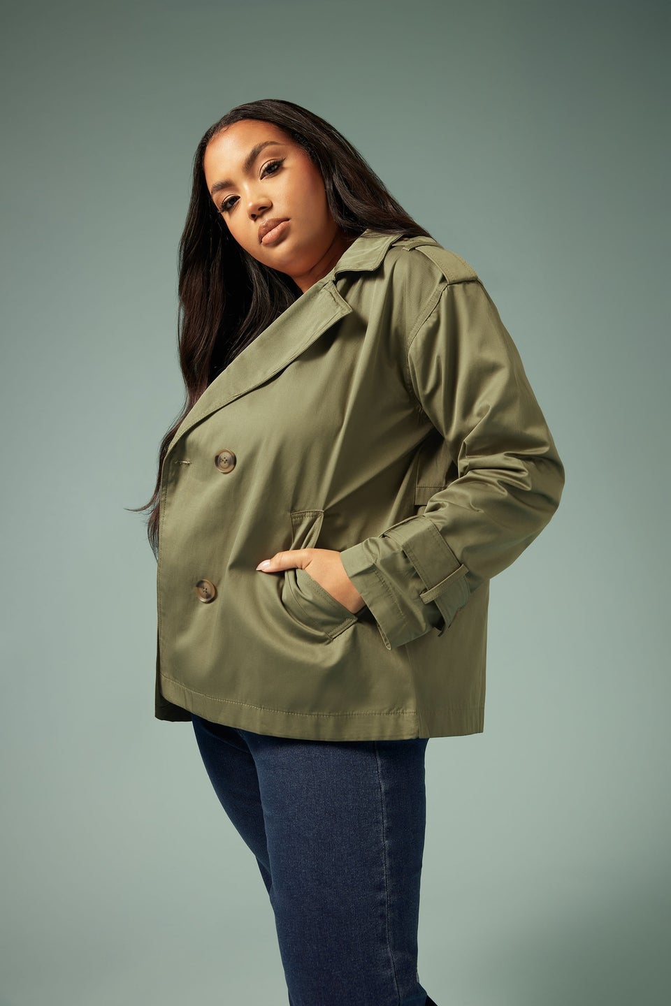 Yours Curve Khaki Short Trench Coat