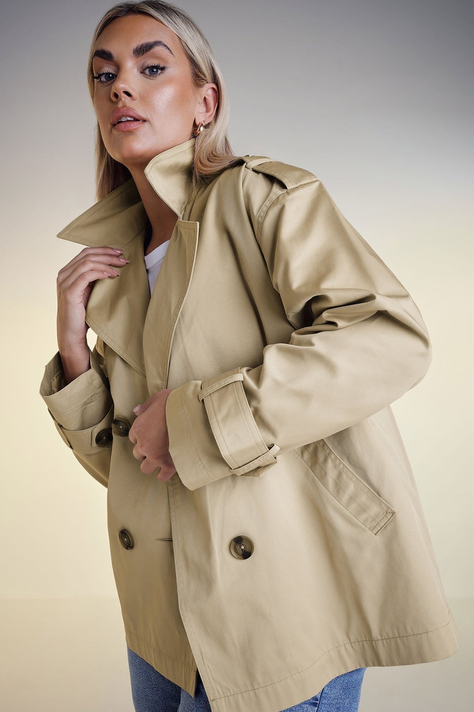 YOURS Curve Natural Brown Short Trench Coat
