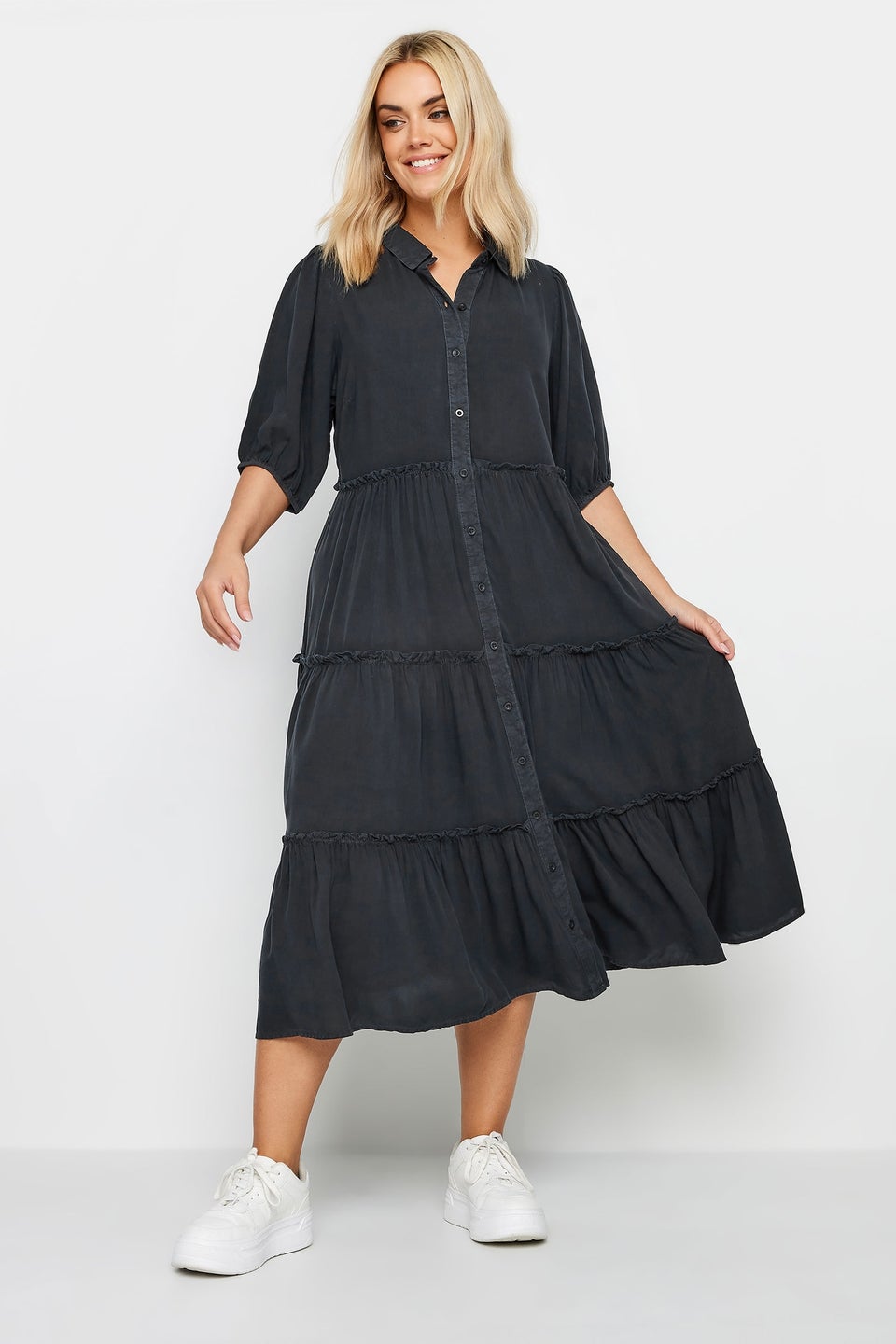 Yours Curve Charcoal Grey Midi Shirt Dress