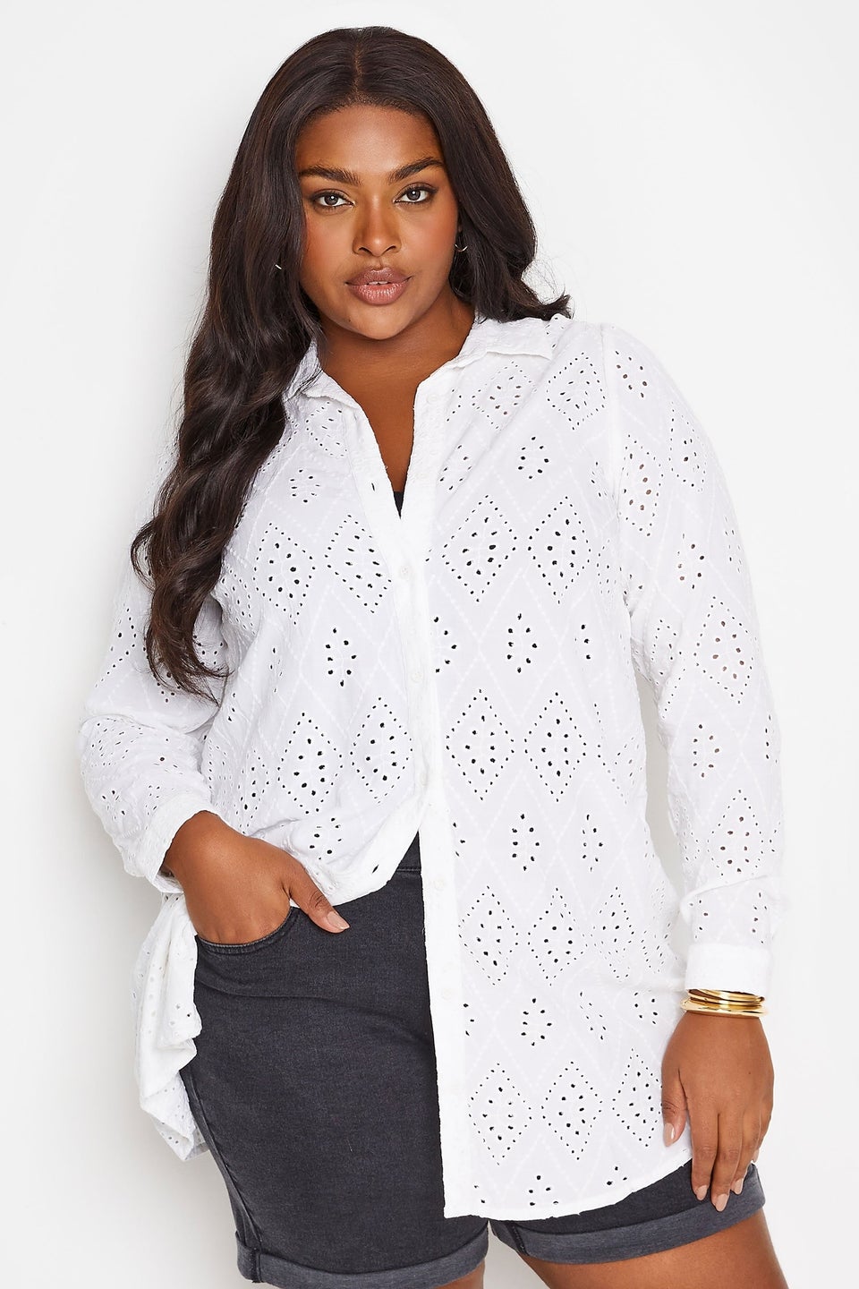 White Broderie Broderie Anglaise Top Plus Size YOURS Curve White