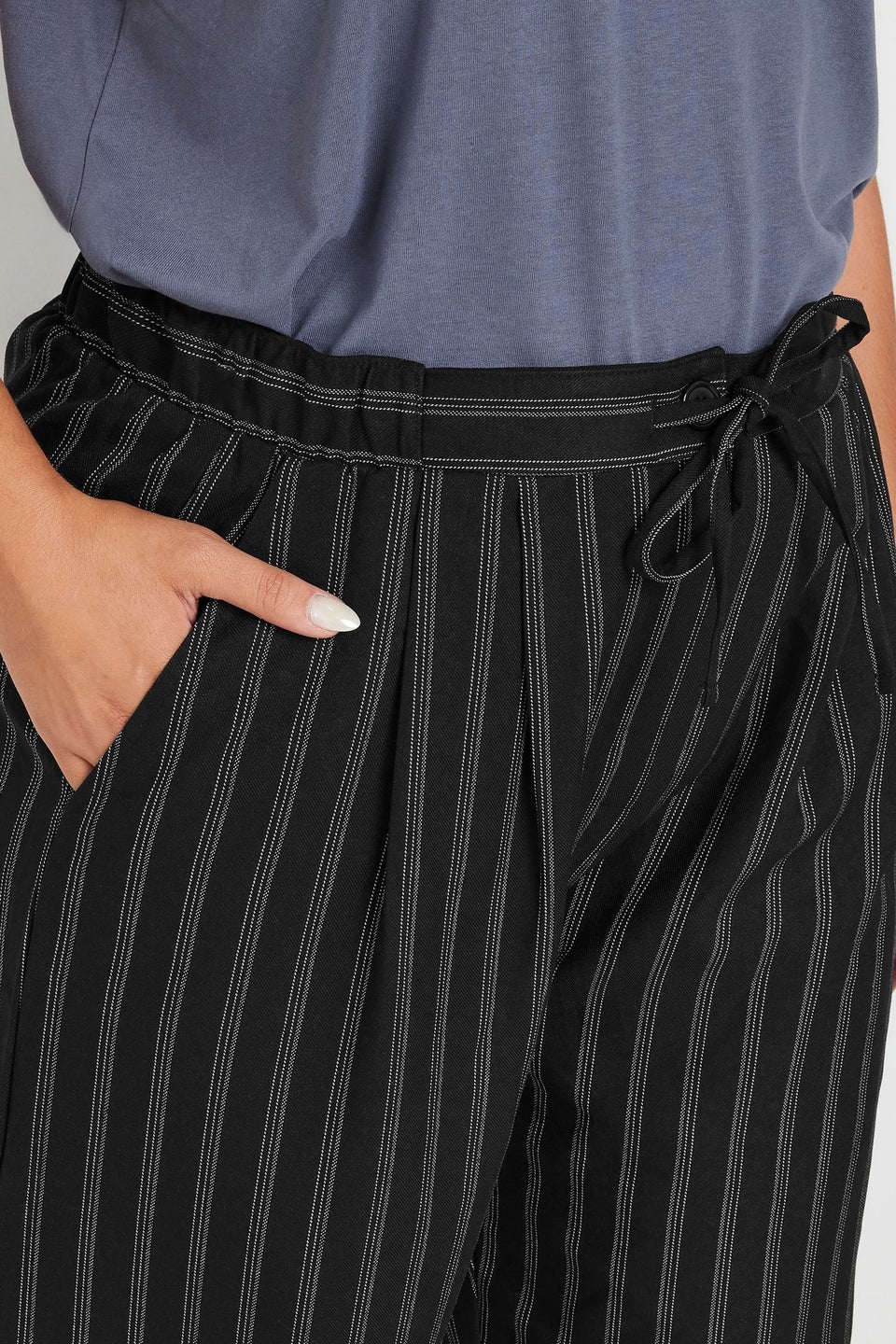 Yours Curve Black Pinstripe Wide Leg Trousers