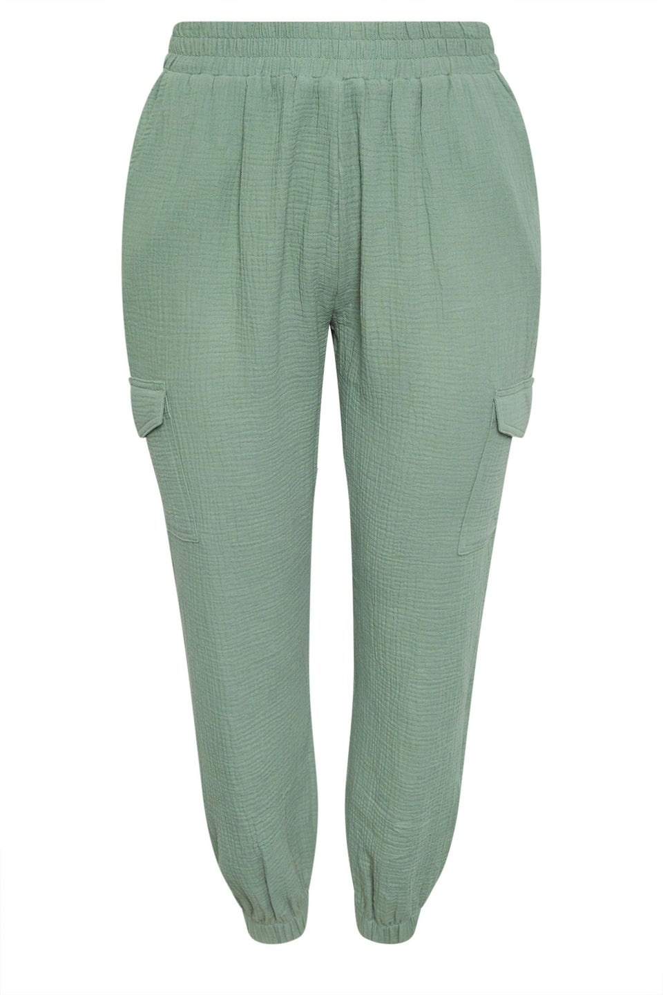 Yours Curve Sage Green Cheesecloth Cuffed Joggers