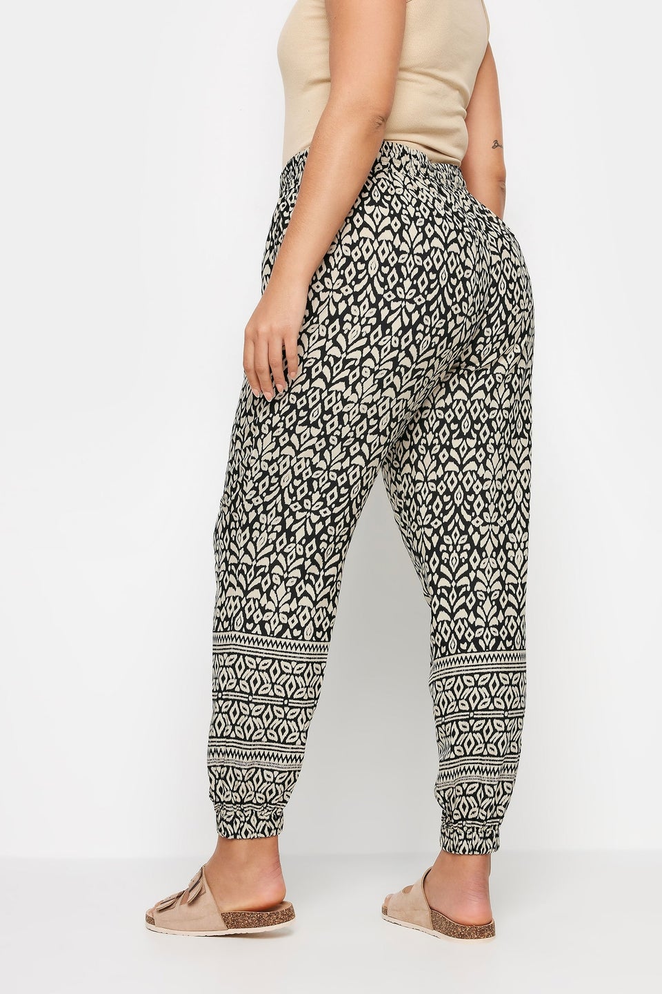 Yours Curve Black Ikat Print Joggers