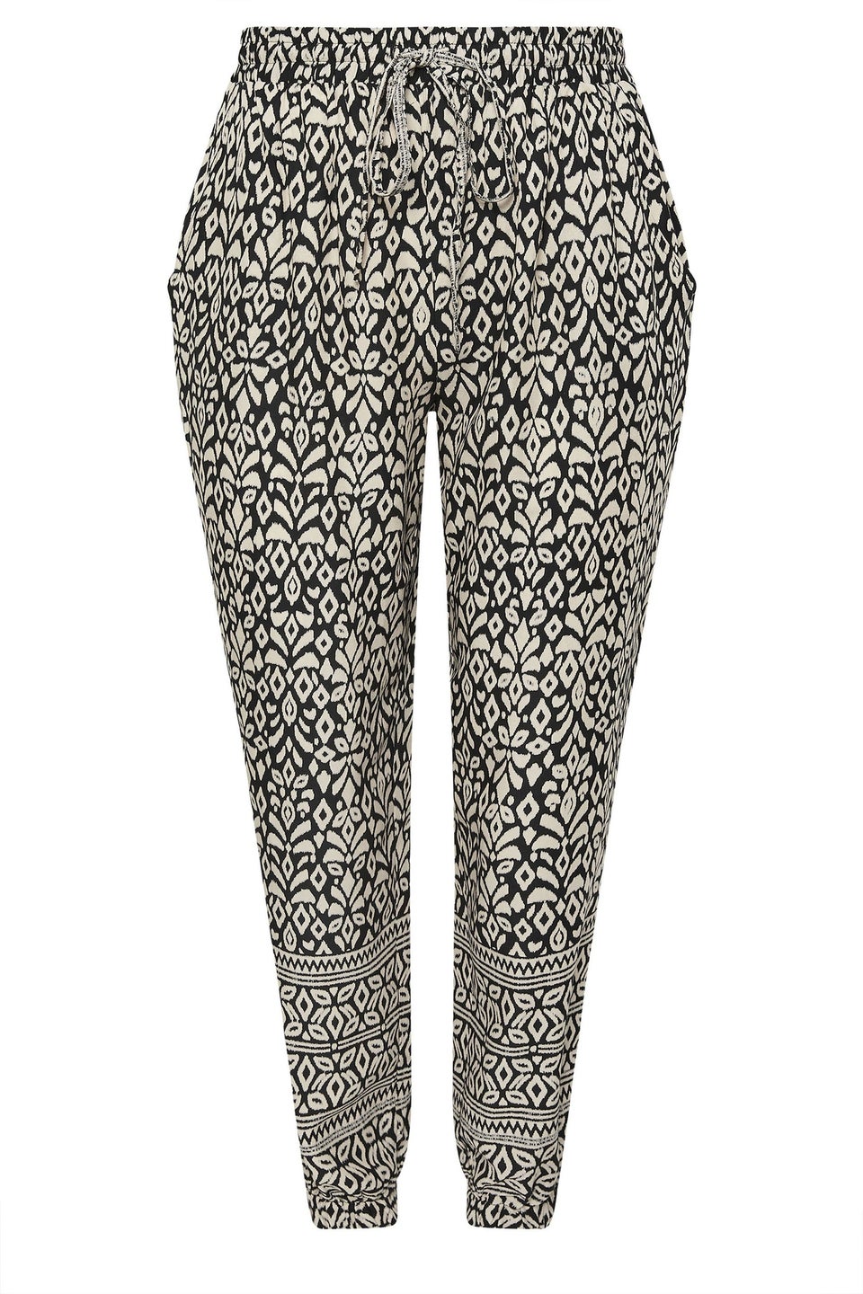 Yours Curve Black Ikat Print Joggers