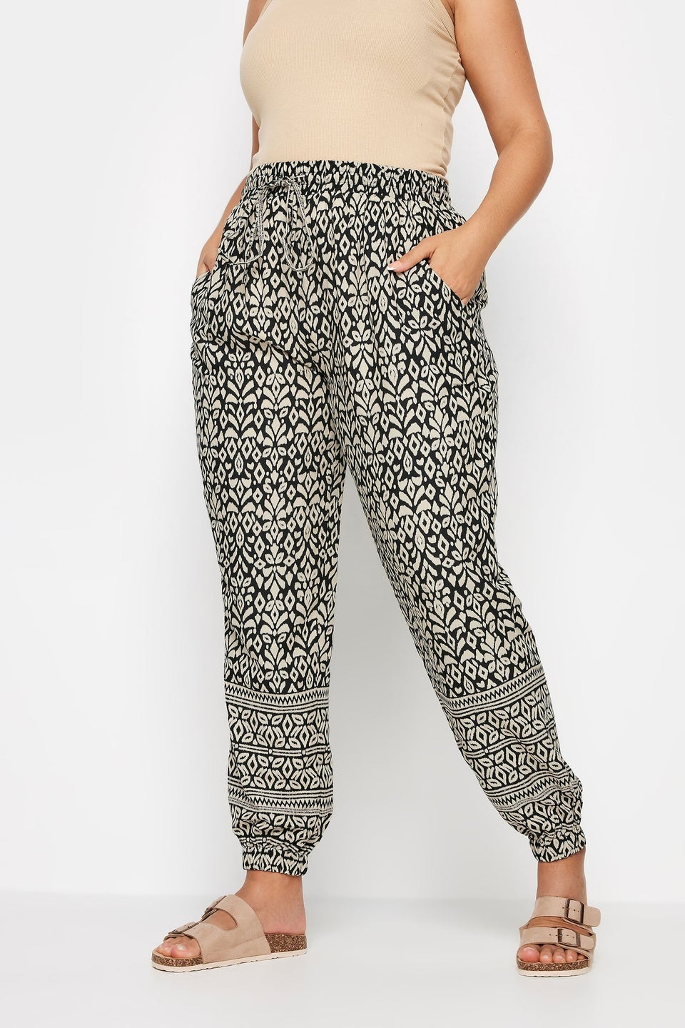 Yours Curve Black Ikat Print Joggers