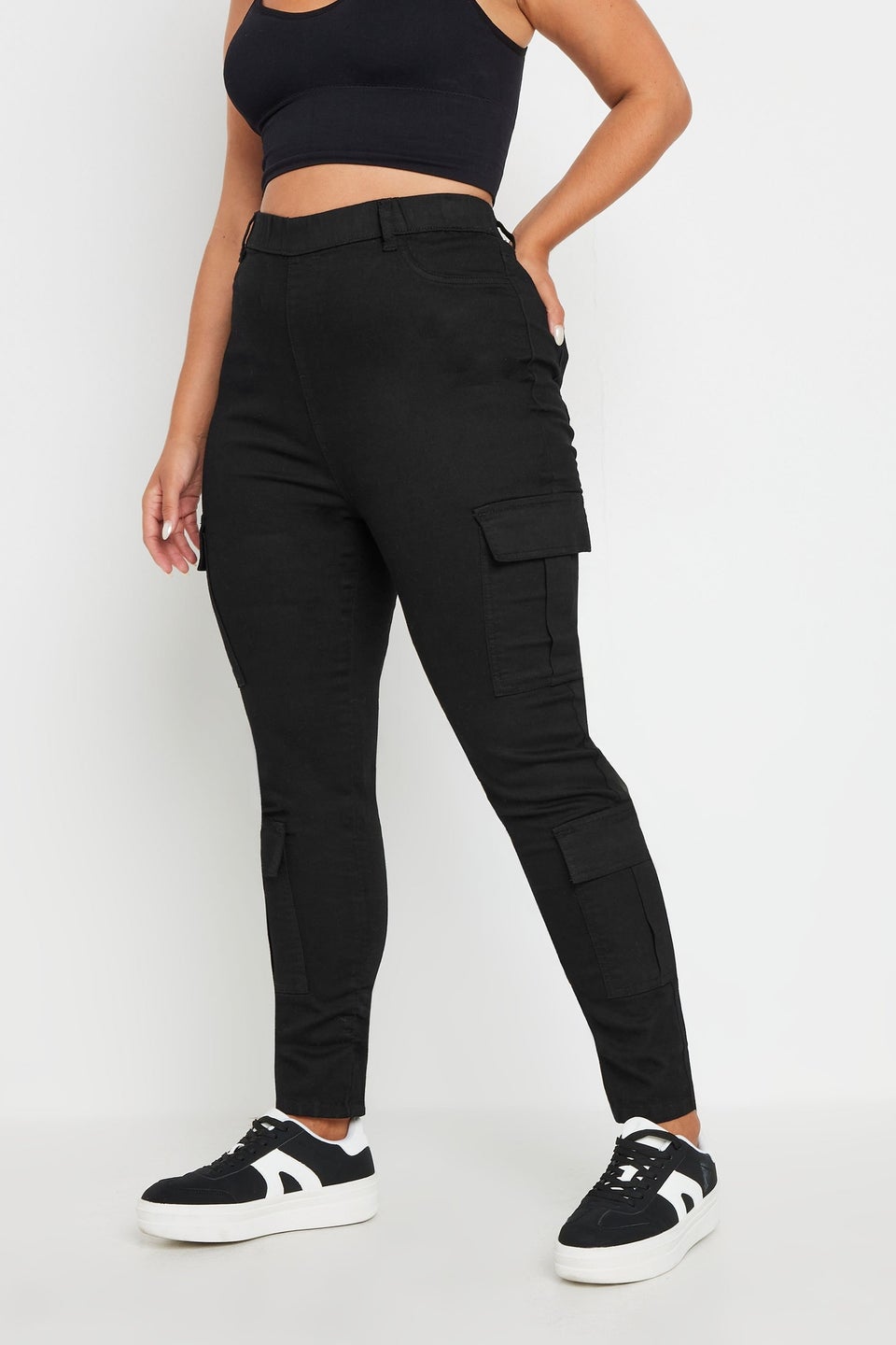Yours Curve Black Cargo Pocket Jeggings