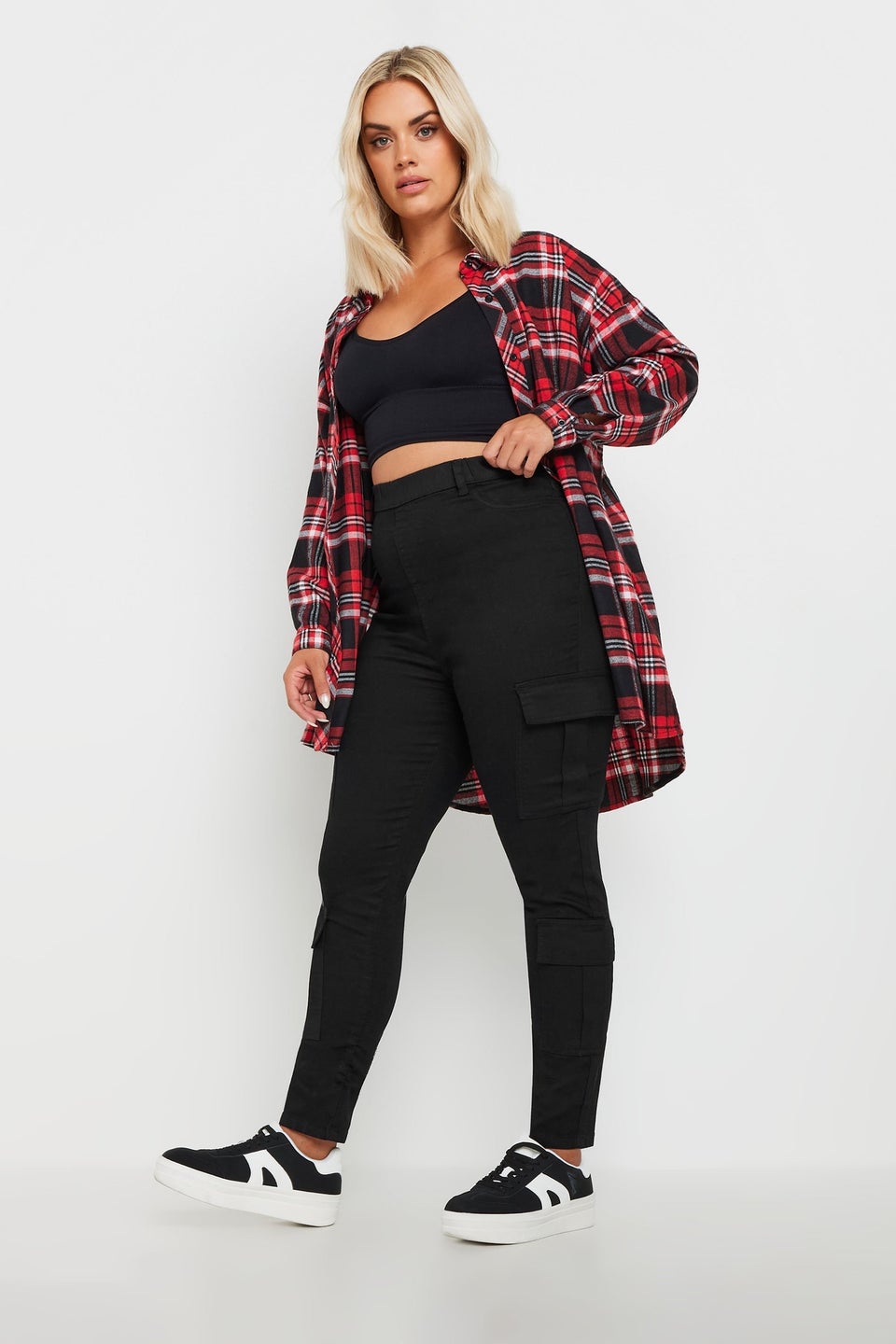 Yours Curve Black Cargo Pocket Jeggings
