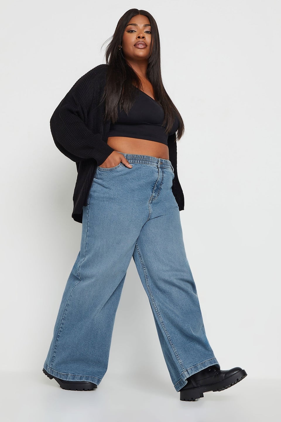Yours Curve Blue Wide Leg Slouchy Jeans
