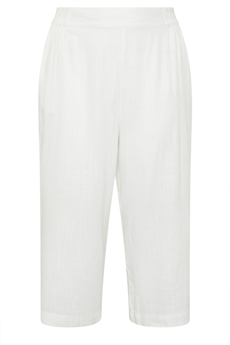 Yours Curve White Linen Cropped Wide Leg Trousers