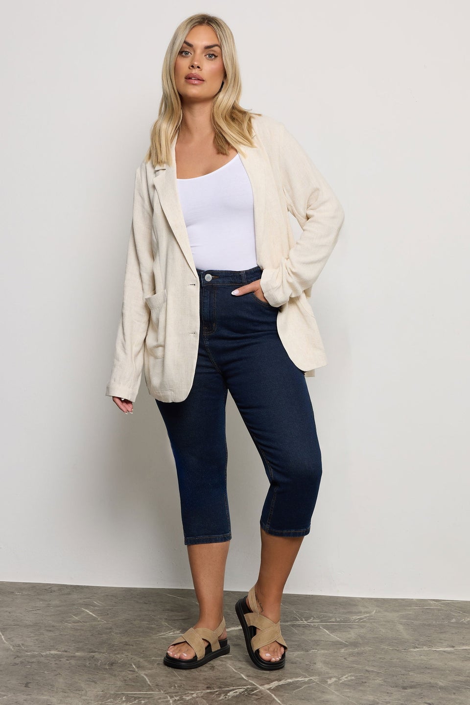 Yours Curve Indigo Blue Cropped AVA Jeans
