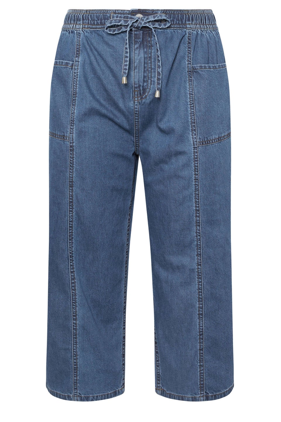 Yours Curve Blue Wide Leg Cropped Denim Jeans