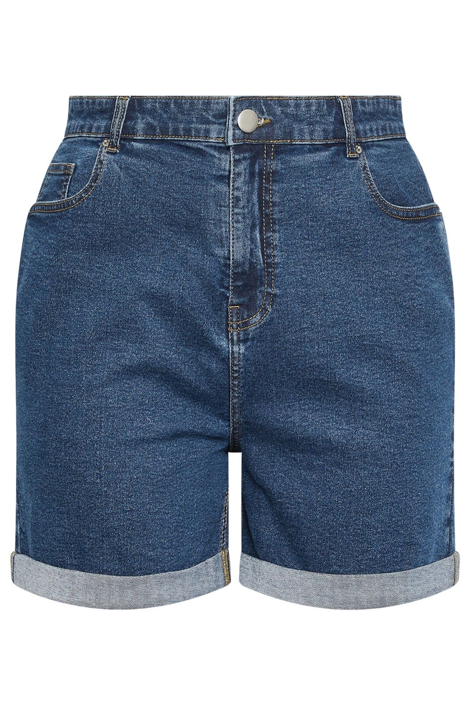 Yours Curve Dark Blue Turn Up Stretch MOM Shorts