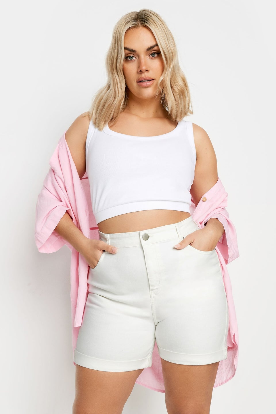Yours Curve White Mom Shorts