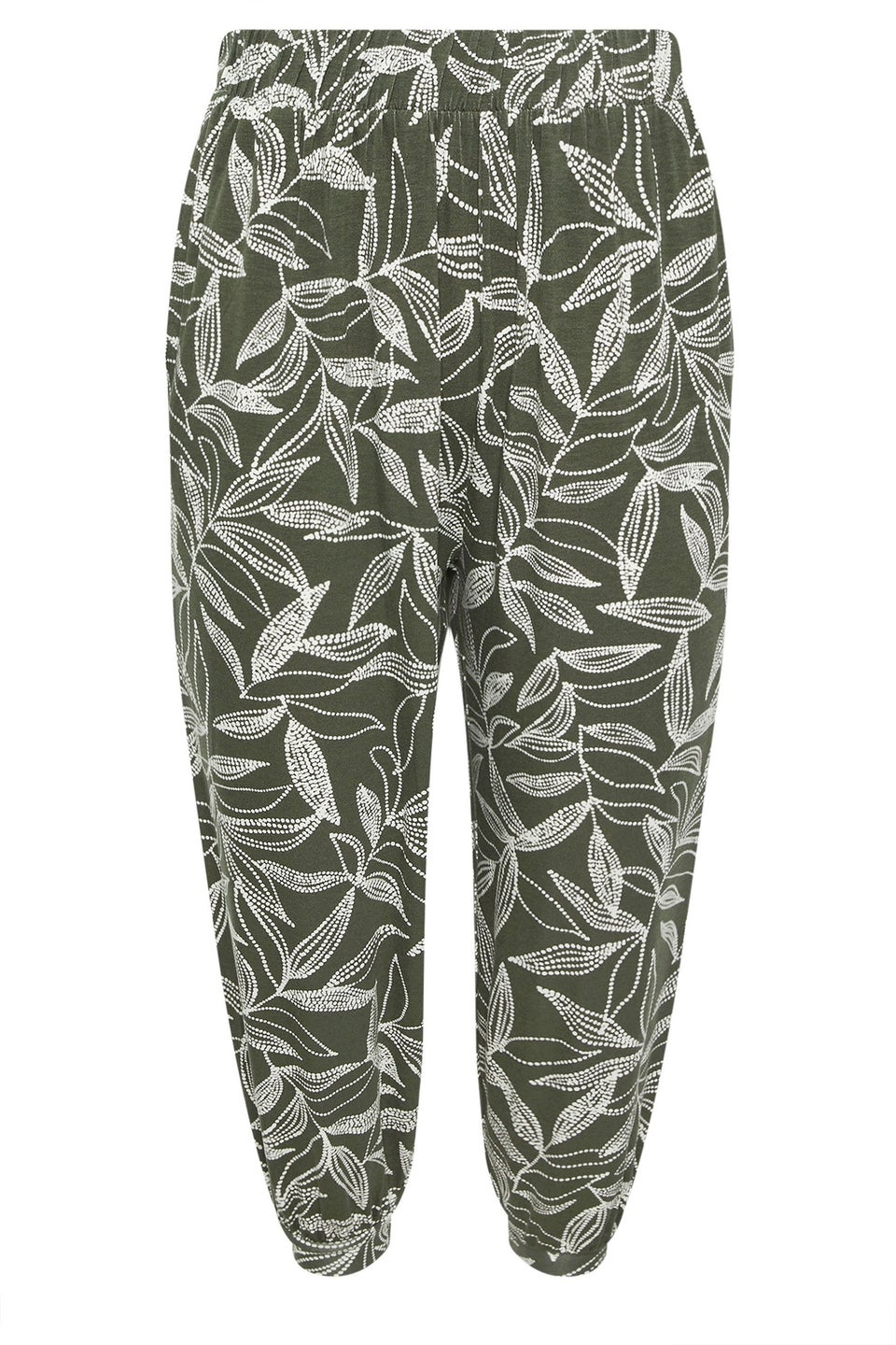 Yours Curve Khaki Green Leaf Print Cropped Harem Trousers