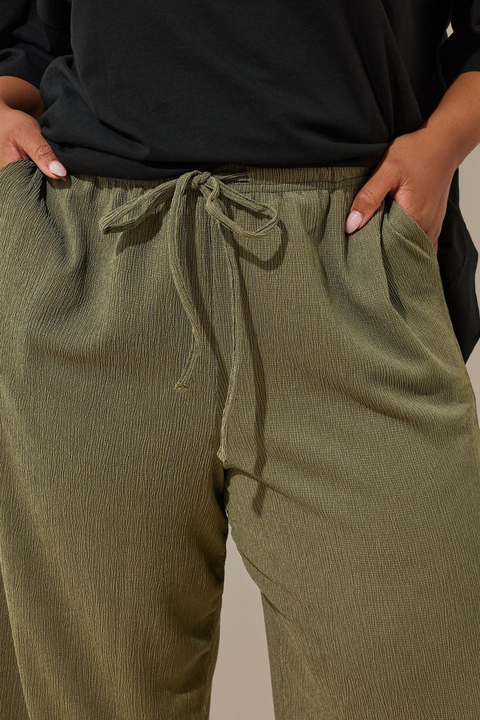 Yours Curve Khaki Green Textured Culottes