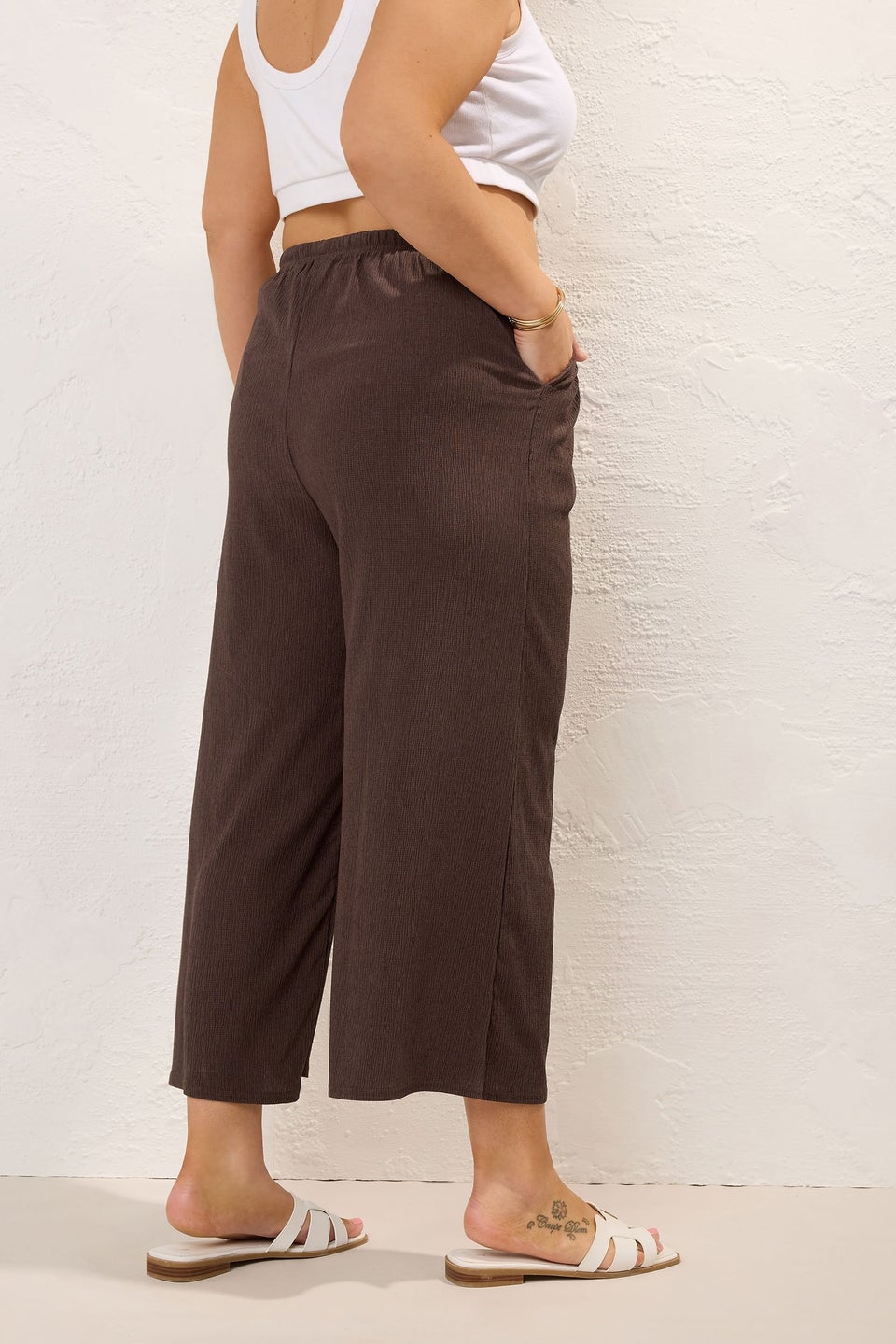 Yours Curve Brown Tie Waist Culottes