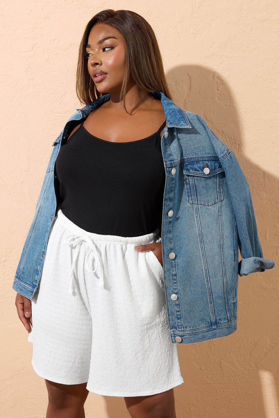 Yours Curve White Textured Shorts