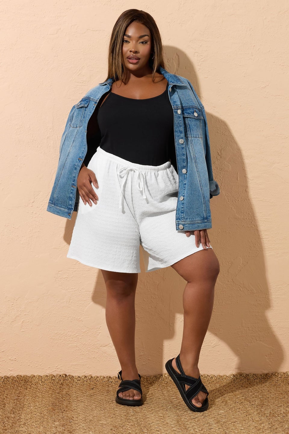 Yours Curve White Textured Shorts