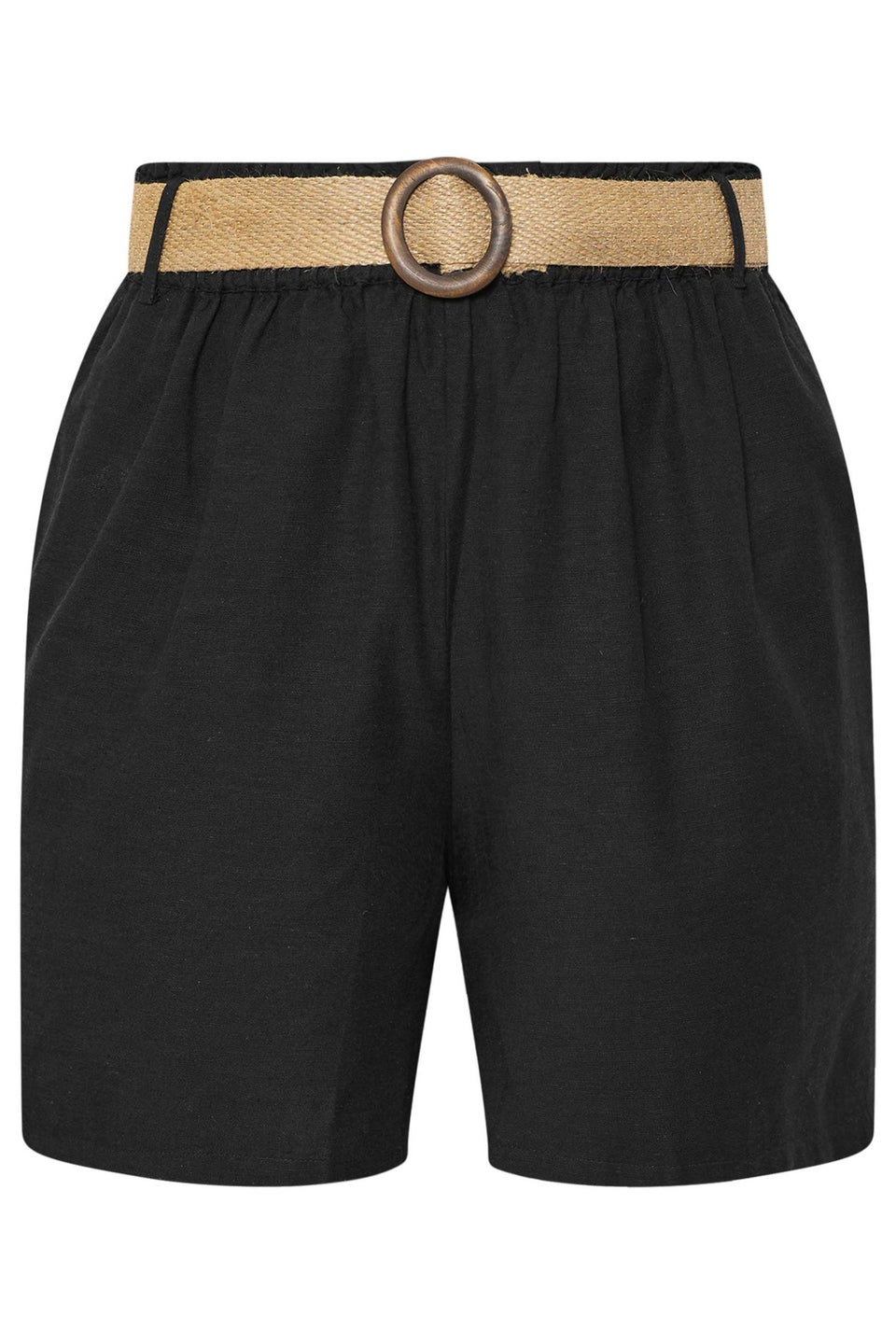 Yours Curve Black Belted Linen Shorts