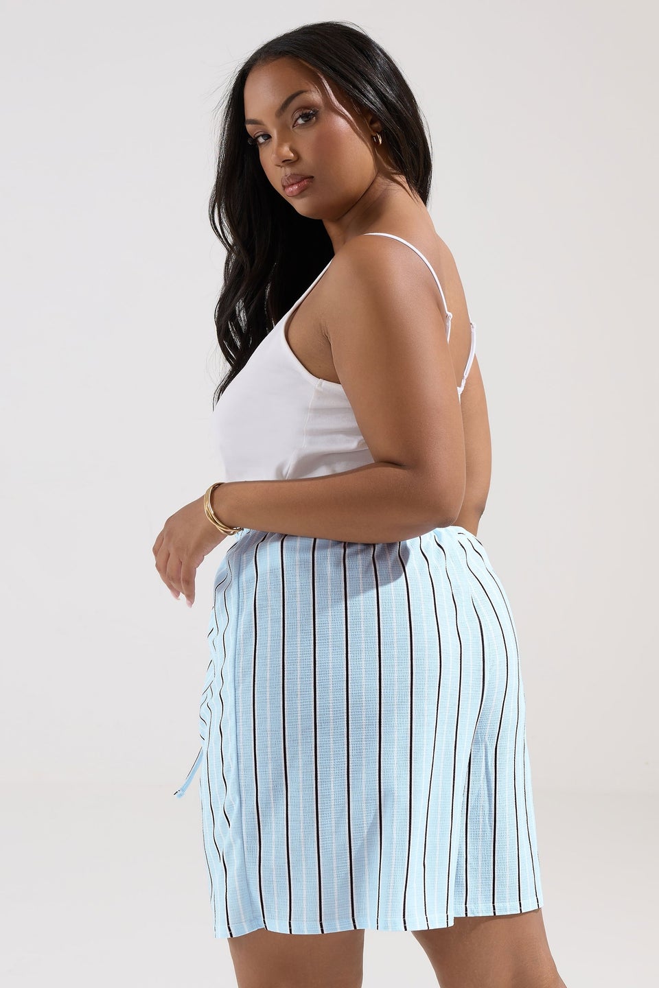 Yours Curve Blue Stripe Shorts