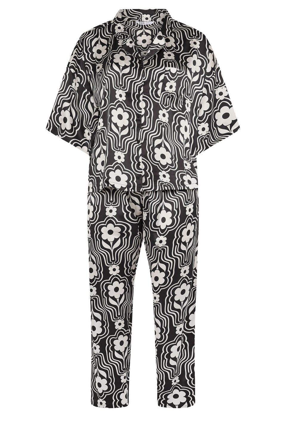 YOURS Curve Black Floral Print Satin Pyjama Set