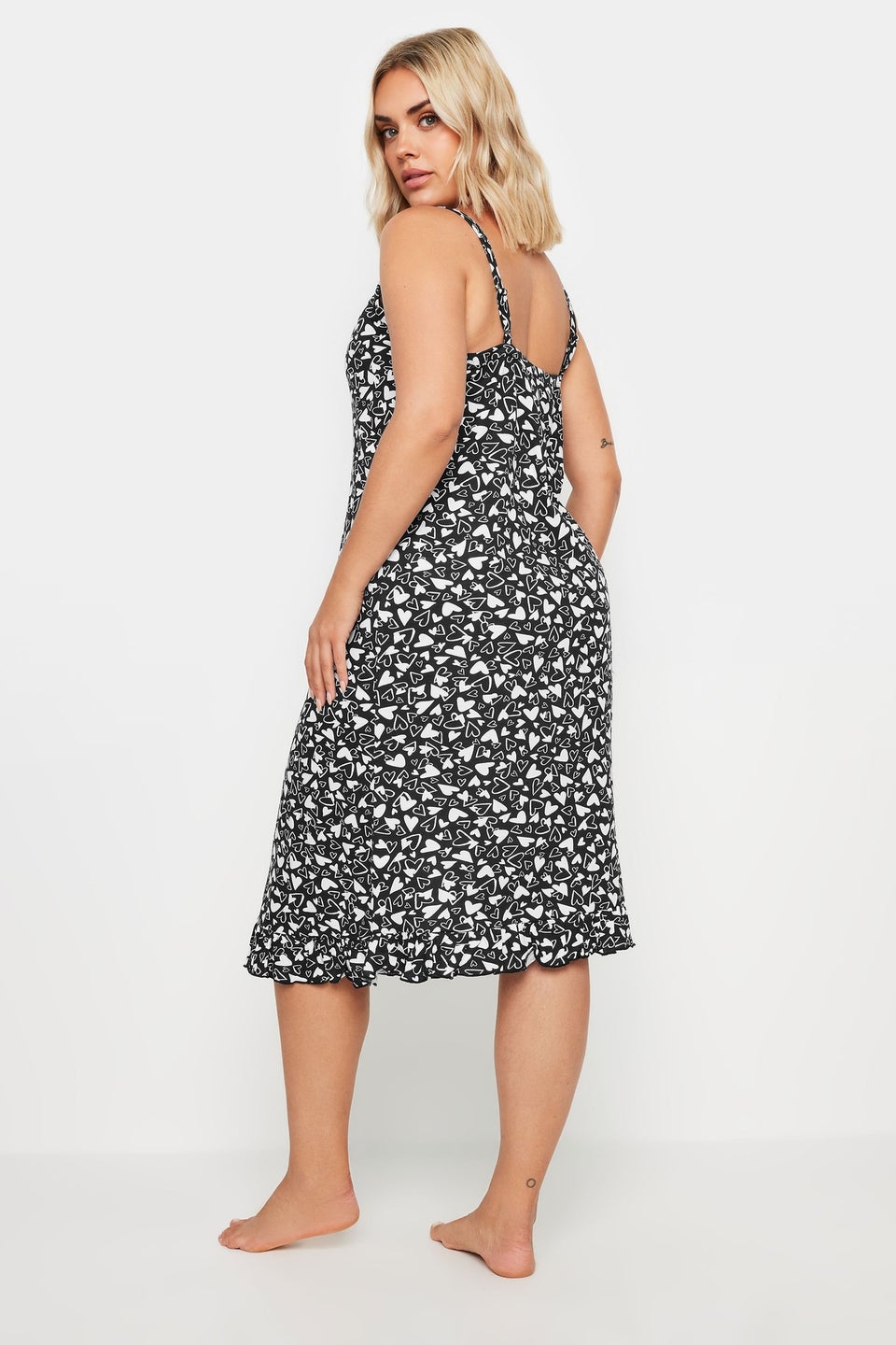 YOURS Curve Black & White Heart Print Chemise Nightdress