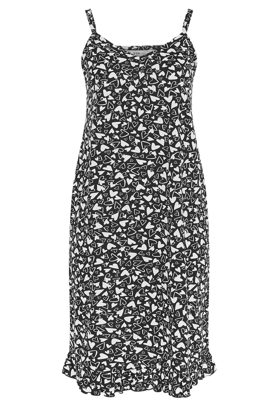 YOURS Curve Black & White Heart Print Chemise Nightdress