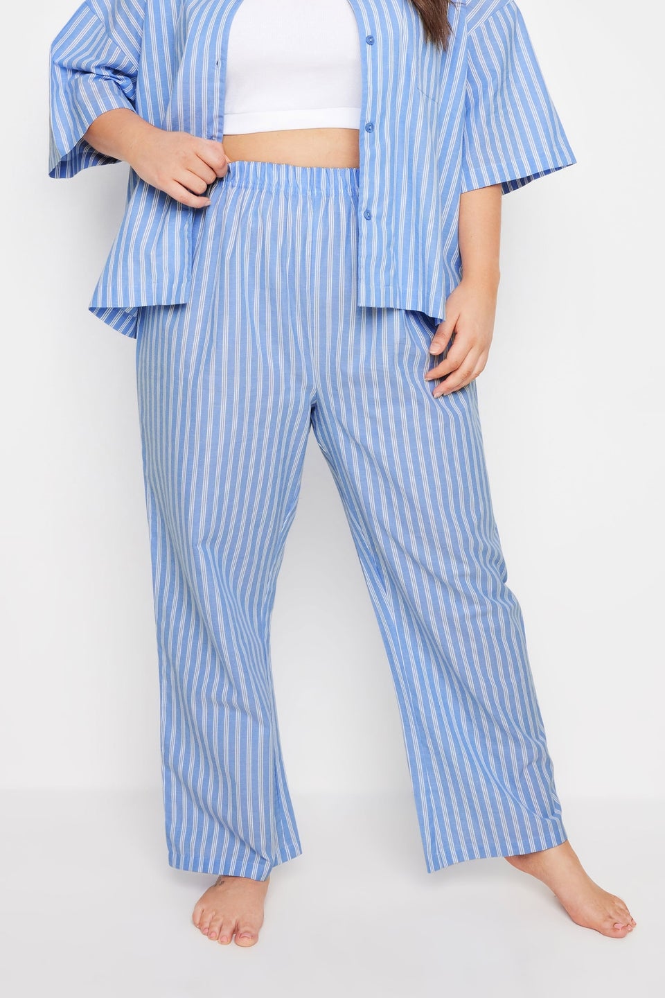 Yours Curve Blue Stripe Pyjama Bottoms