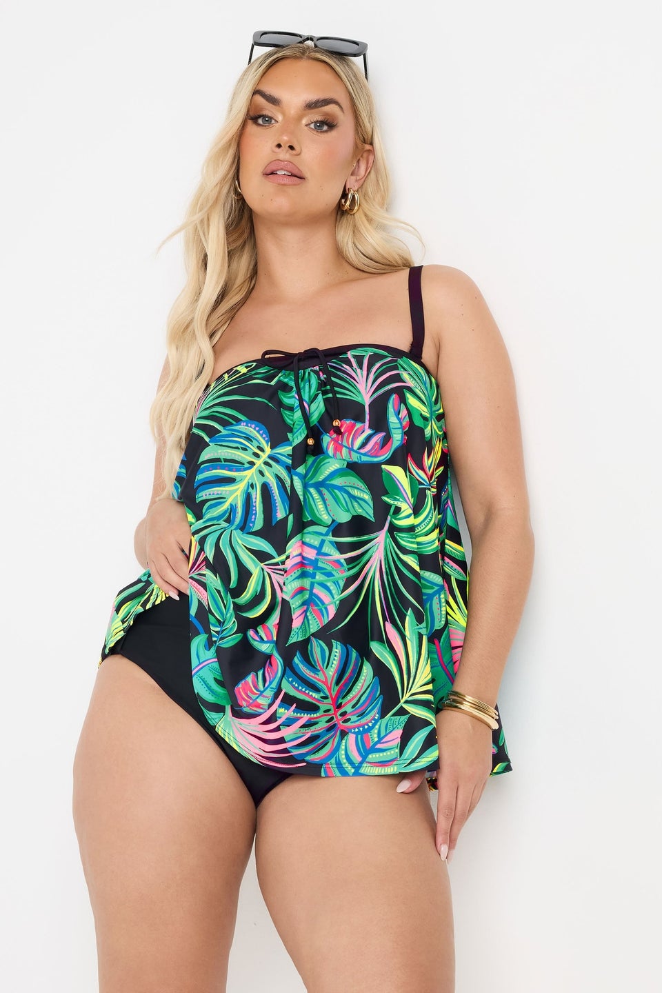 Yours Curve Green Tropical Palm Print Tankini Top