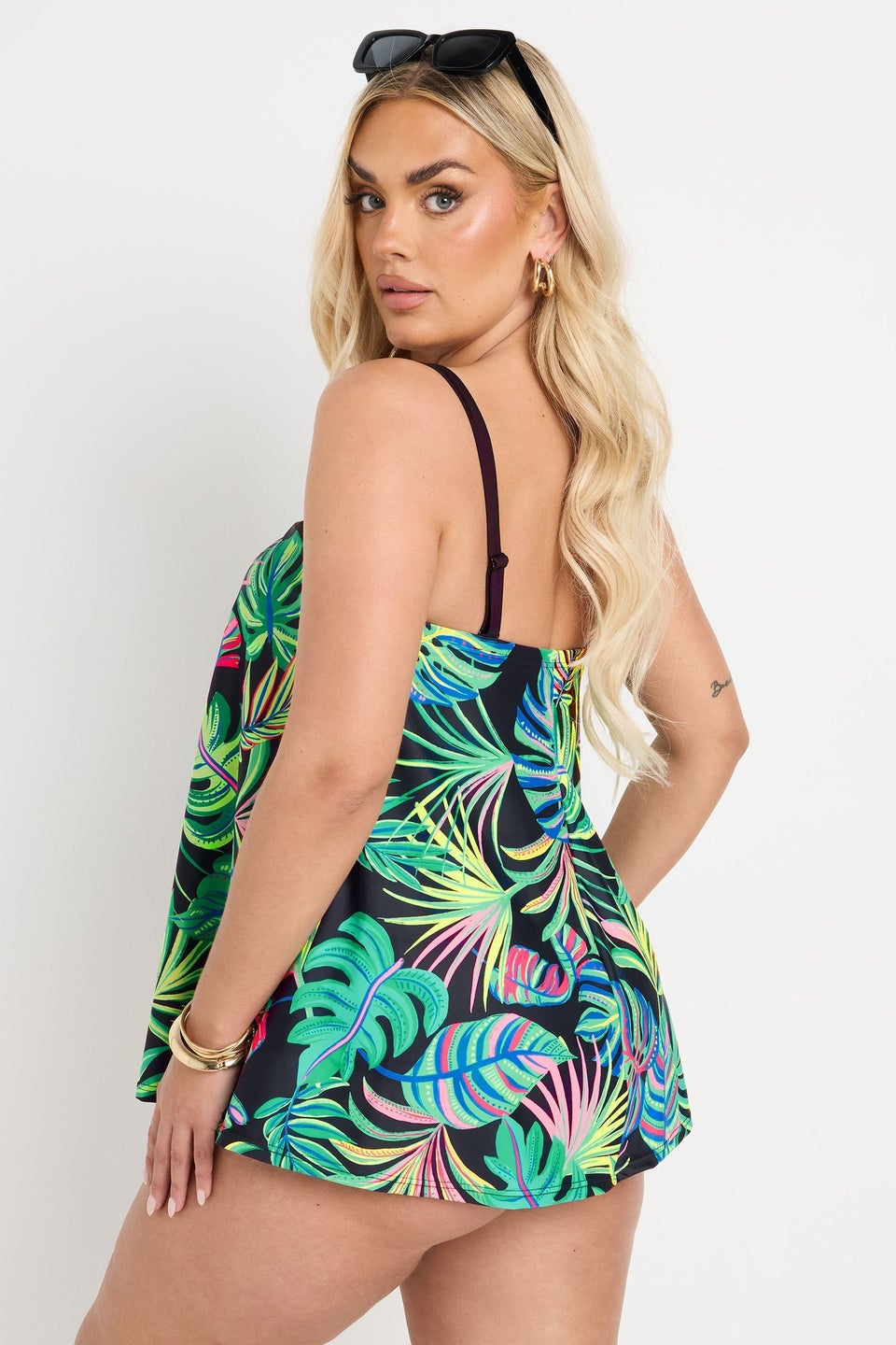Yours Curve Green Tropical Palm Print Tankini Top