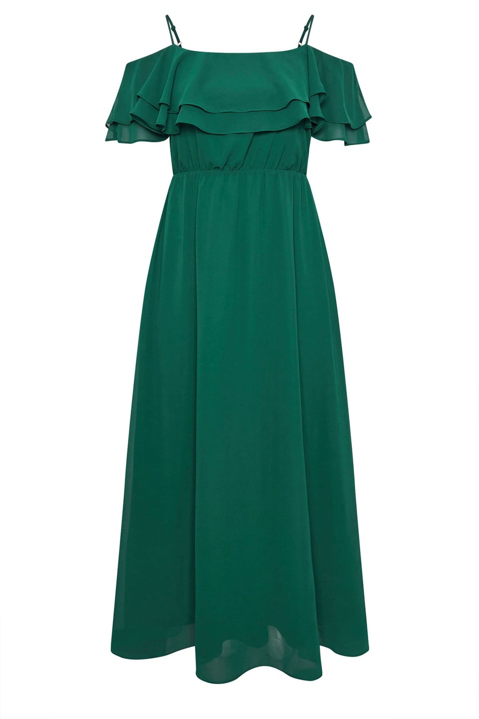Yours London Curve Forest Green Frill Cold Shoulder Maxi Dress