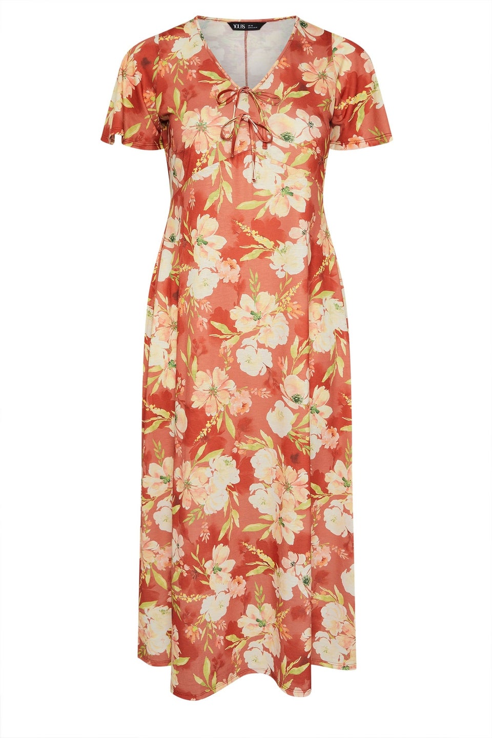 Yours Curve Rust Brown Floral Bow Front Maxi Dress
