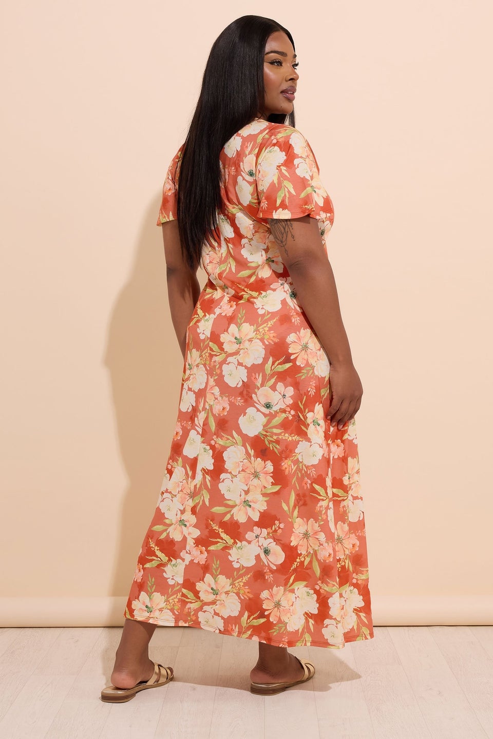 Yours Curve Rust Brown Floral Bow Front Maxi Dress